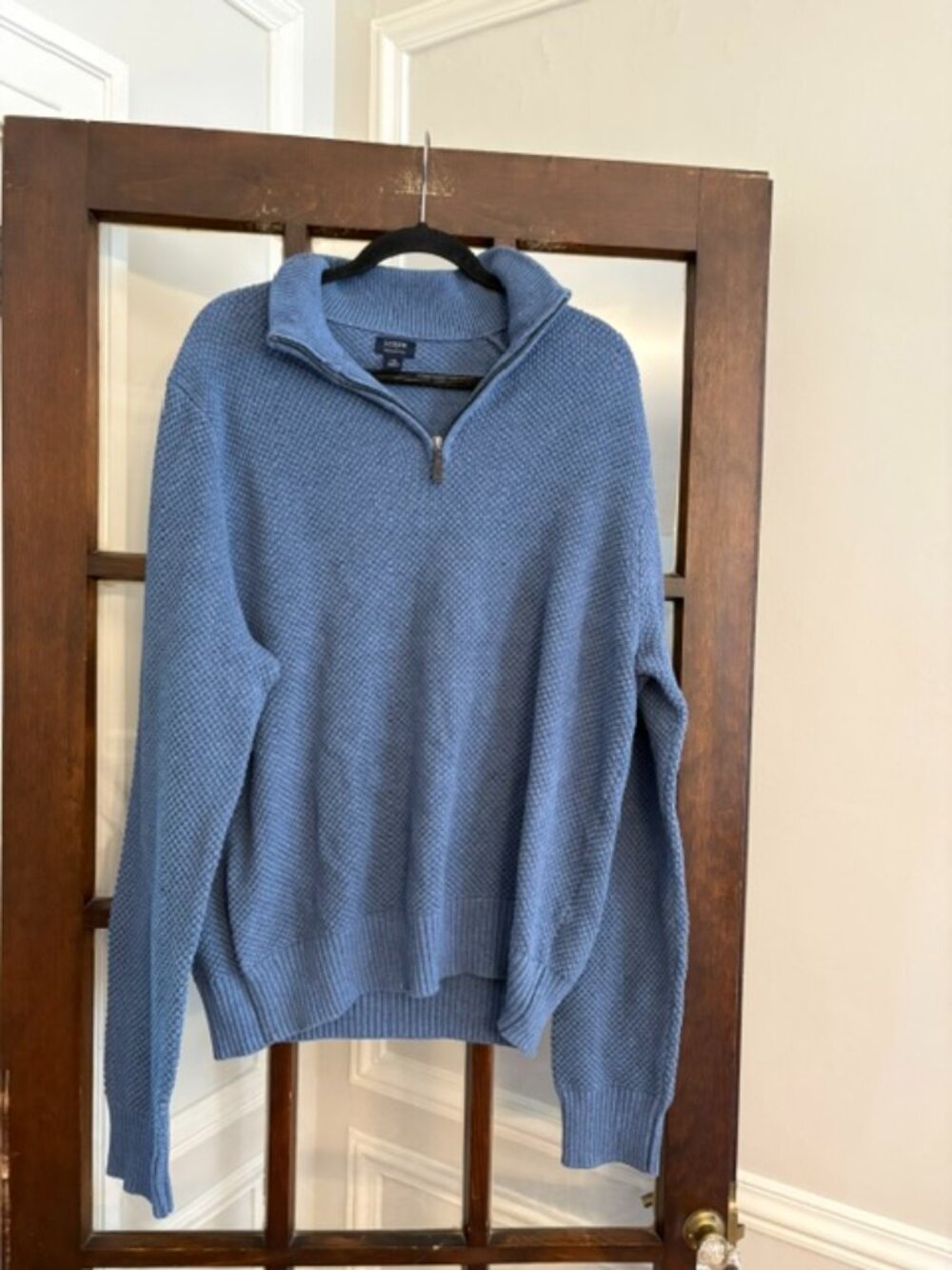 J.Crew Factory Blue 1/4 Zip Honeycomb Knit Sweater, Size XL